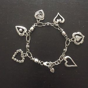 Silver Etched Hearts Charm Bracelet